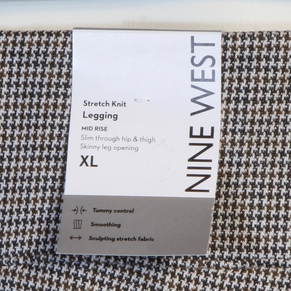 Nine West White Black & Red Houndstooth Mid Rise Stretch Knit Leggings NWT - Picture 5 of 6